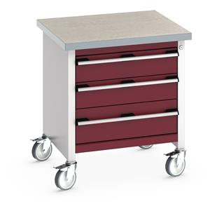 41002093.** Bott Cubio Mobile Storage Workbench 750mm wide x 750mm Deep x 840mm high supplied with a Linoleum worktop (particle board core with grey linoleum surface and plastic edgebanding) and 3 integral drawers (2 x 150mm & 1 x 200mm high)....